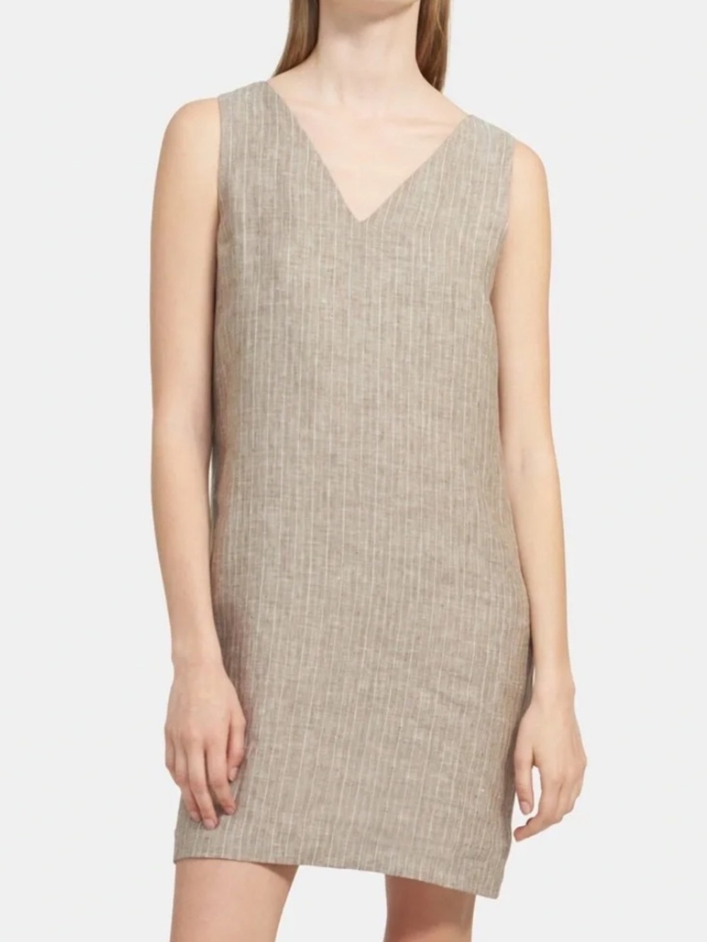 NWOT THEORY Beige Stripe Linen Sleeveless Mini Dress. Size 2